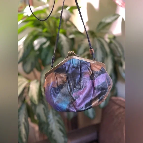 Fancy Nancy Painted Leather Bag Purse Crossbody Purple Vintage 80s USA‎ - Picture 14 of 14